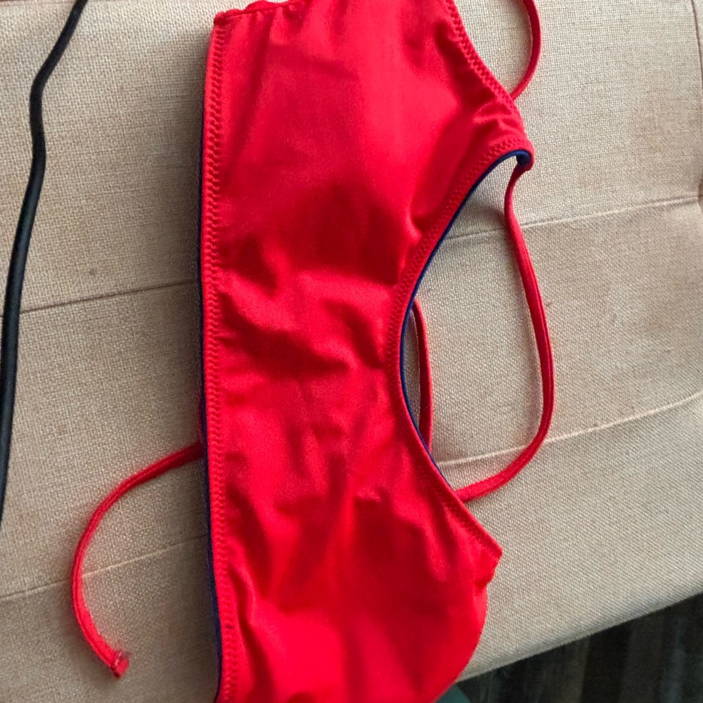 Red Bikini Top with Navy Trim